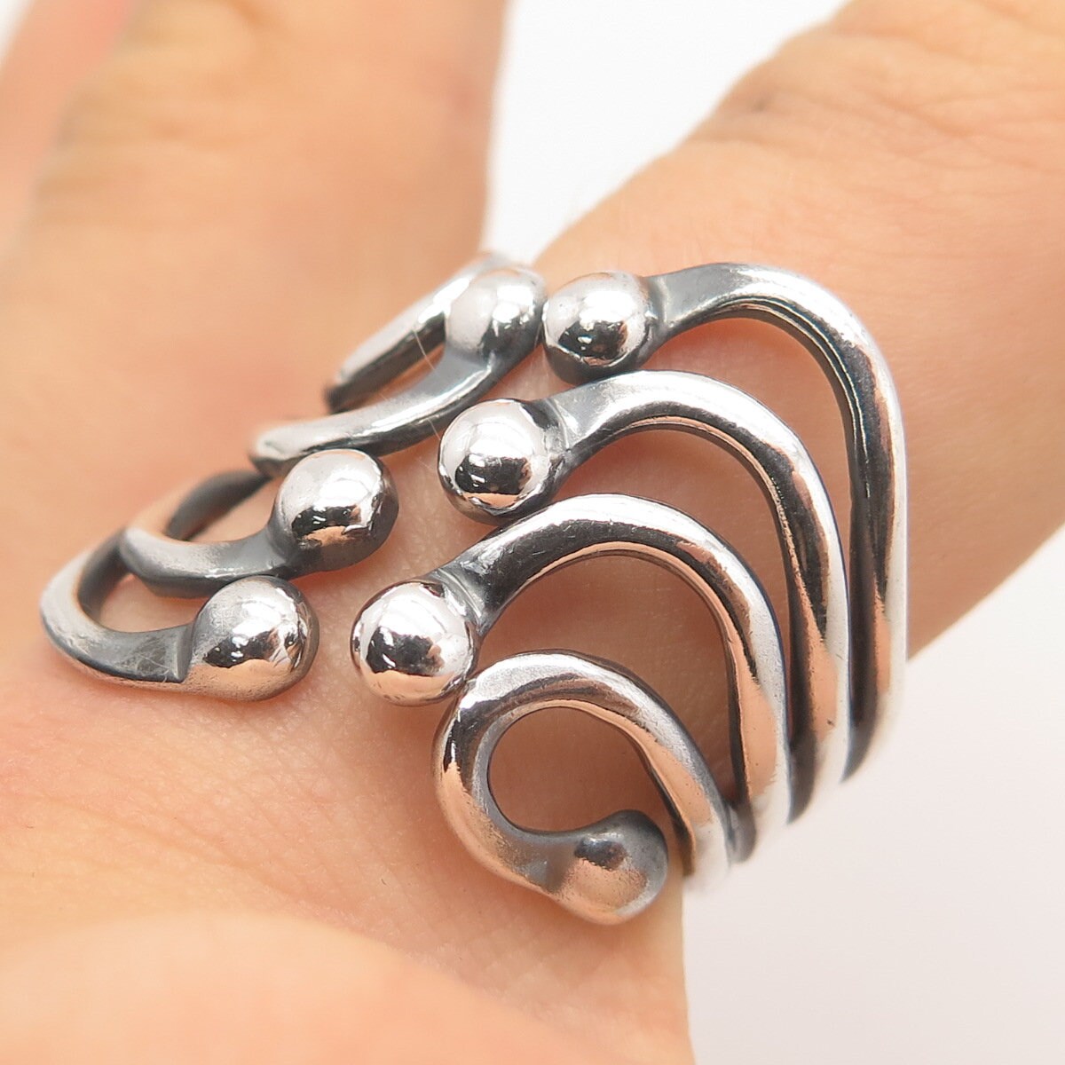 925 Sterling Silver Vintage Bead Wide Ring Size 10