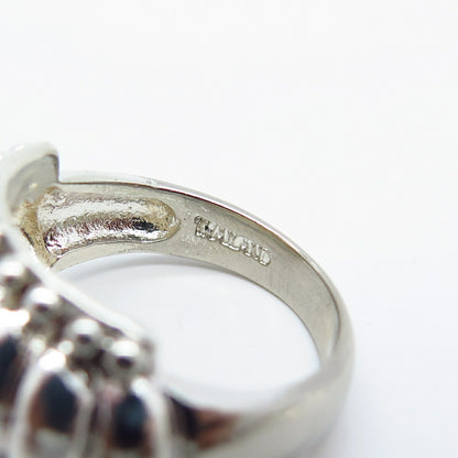 925 Sterling Silver Ribbed Beaded Ring Size 7.25