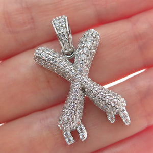925 Sterling Silver Round-Cut C Z Sparkle Melted Letter X Initial Charm Pendant