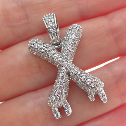 925 Sterling Silver Round-Cut C Z Sparkle Melted Letter X Initial Charm Pendant