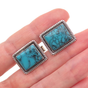925 Sterling Silver Vintage Real Bisbee Turquoise Oxidized Cufflinks