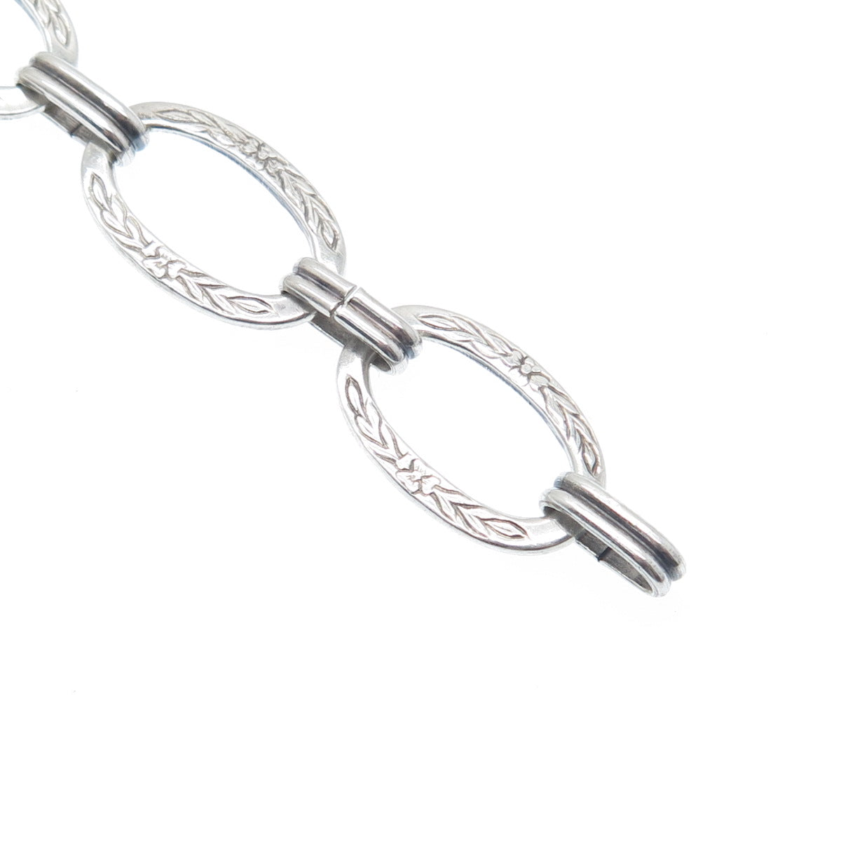 925 Sterling Silver Antique Art Deco Engraved Flower Oval Link Bracelet 6.75"