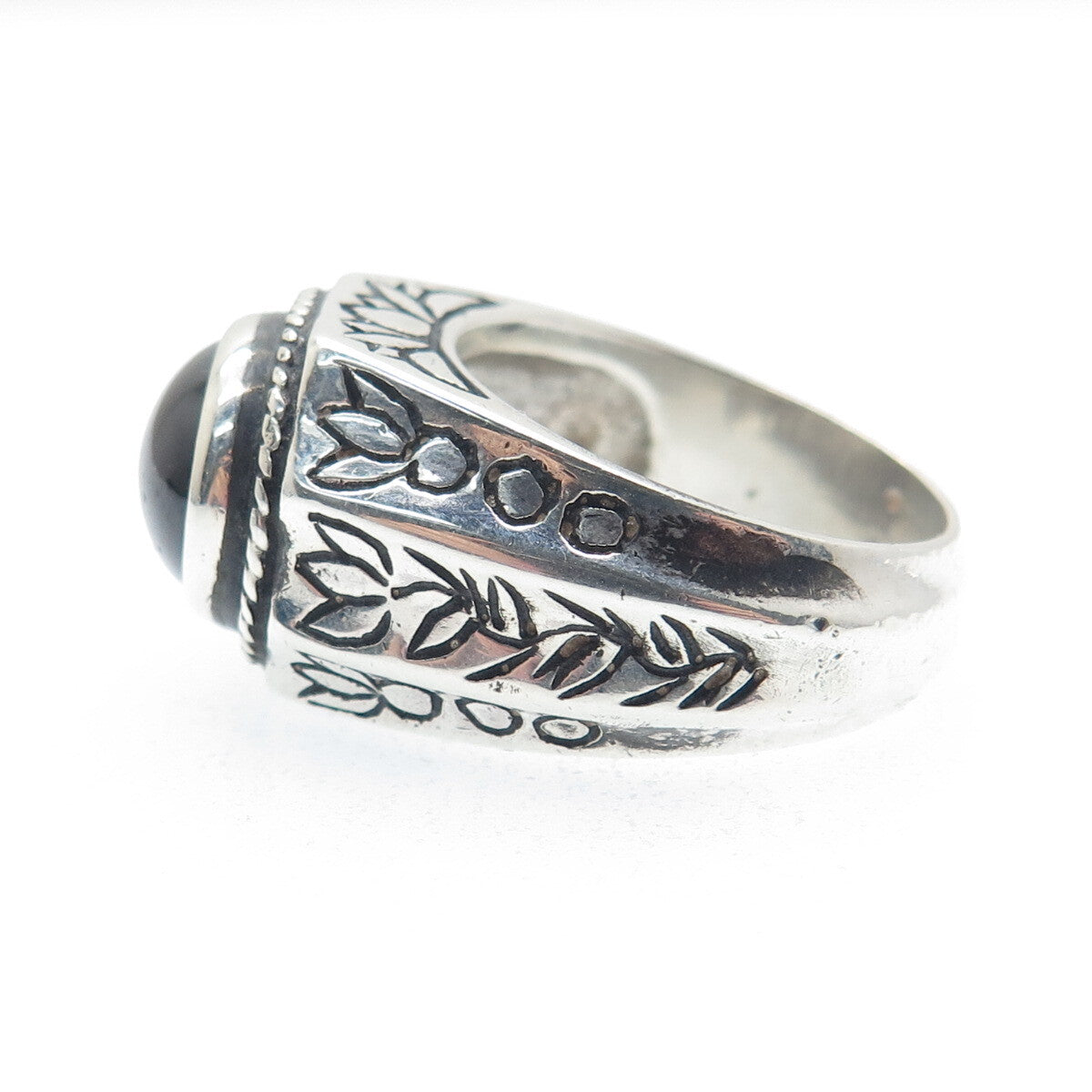 925 Sterling SIlver Vintage Real Tourmaline Lotus Ring Size 7.5 (cracked stone)