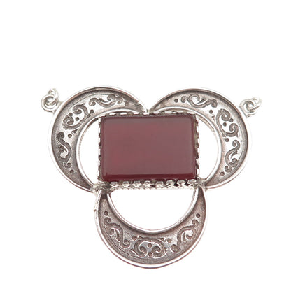 925 Sterling Silver Vintage Real Carnelian Modernist Floral Centerpiece Pendant