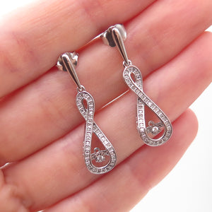 925 Sterling Silver Real Round-Cut Diamond Infinity Dangle Earrings