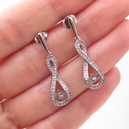925 Sterling Silver Real Round-Cut Diamond Infinity Dangle Earrings