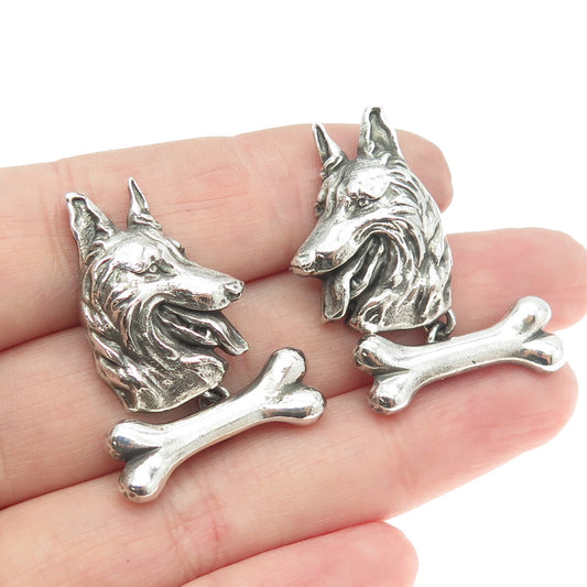 925 Sterling Silver Vintage K9 German Shepherd Dog Oxidized Cufflinks