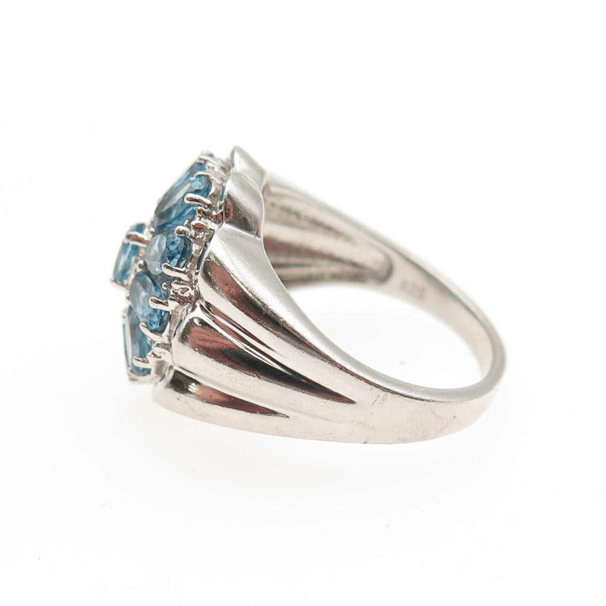 HENG NGAI 925 Sterling Silver Real Oval-Cut Blue Topaz Ring Size 8.5