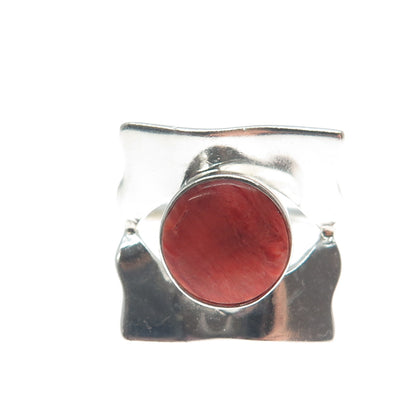 950 Silver Vintage Real Spiny Oyster Shell Modernist Square Ring Size 7.25