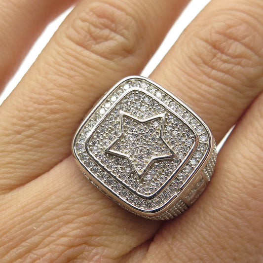 925 Sterling Silver Pave C Z Star Accent Domed Ring Size 8.5