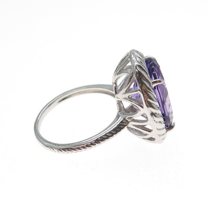 925 Sterling Silver Vintage Real Oval-Cut Amethyst Ring Size 6.75