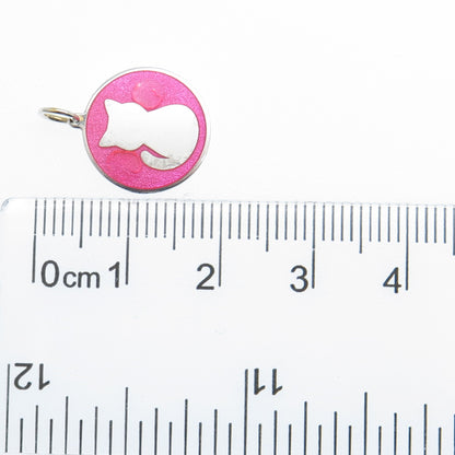 925 Sterling Silver Pink Enamel Cat Minimalist Charm Pendant