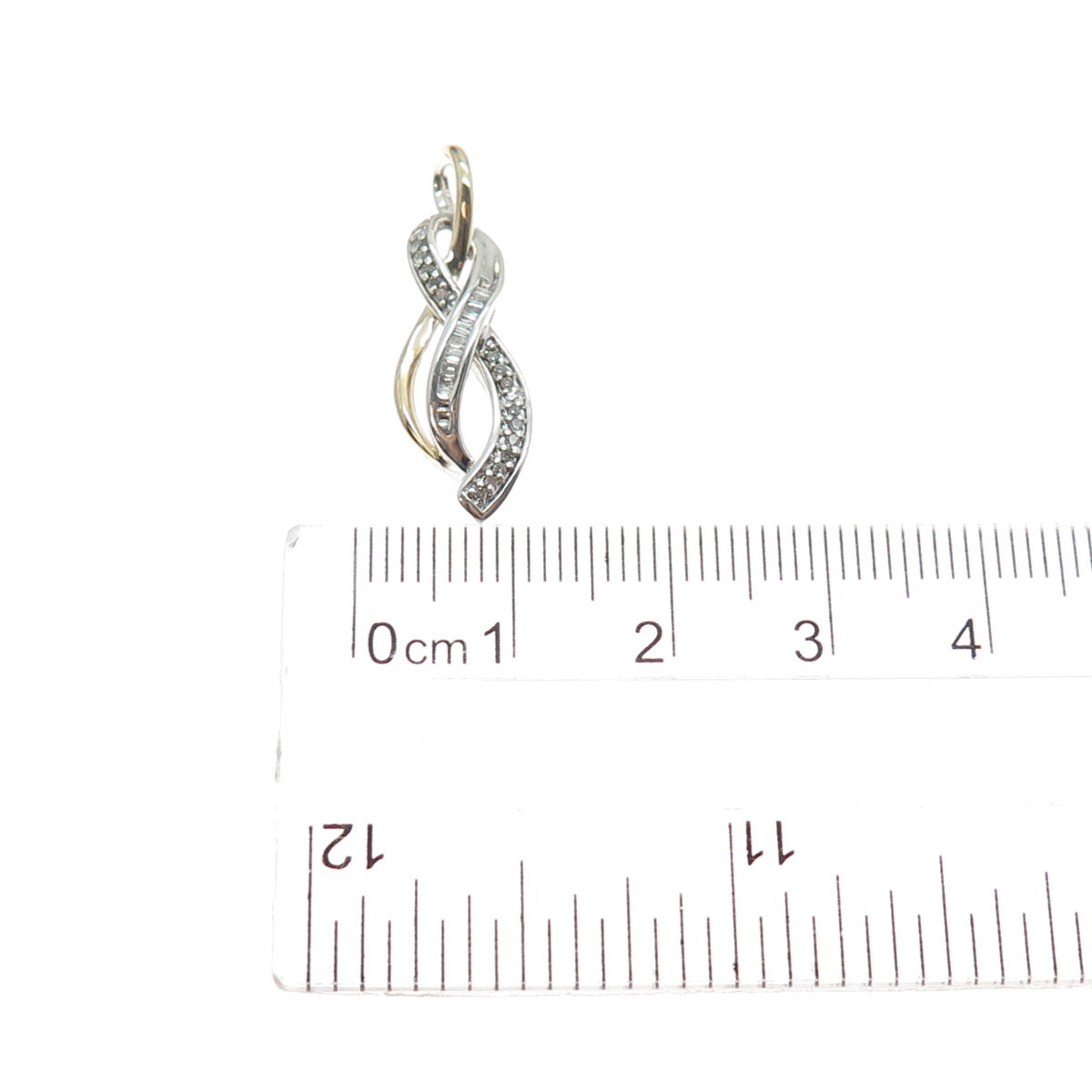 SUN 925 Sterling Silver 14K Gold Real Diamond Twisted Charm Pendant
