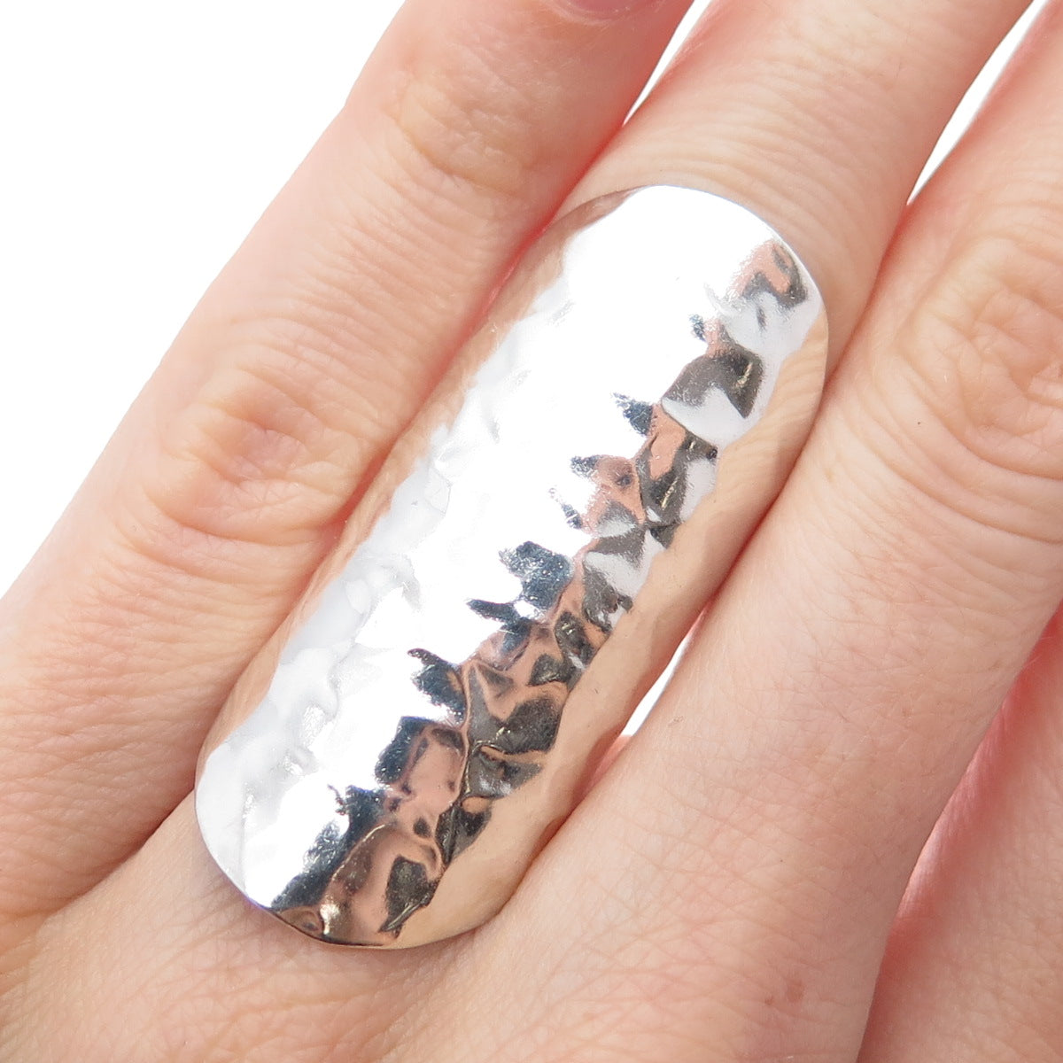 925 Sterling Silver Vintage Mexico Modernist Hammered Adjustable Ring Size 6