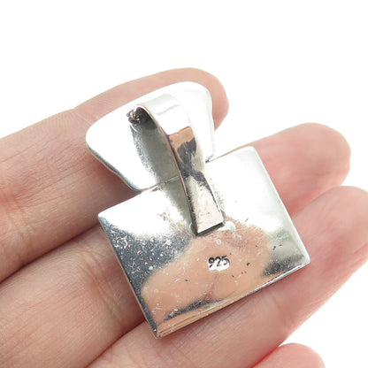 925 Sterling Silver Vintage Real Turquoise Gemstone Slide Pendant