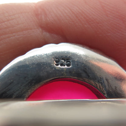 925 Sterling Silver Vintage Real Pear-Cut Rhodonite Oxidized Ring Size 8.75