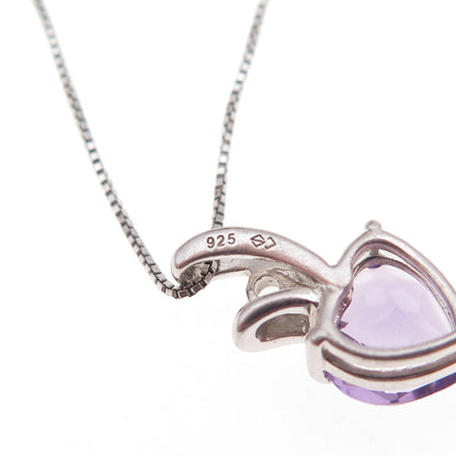 925 Sterling Silver Real Amethyst & White Topaz Heart Box Chain Necklace 18"
