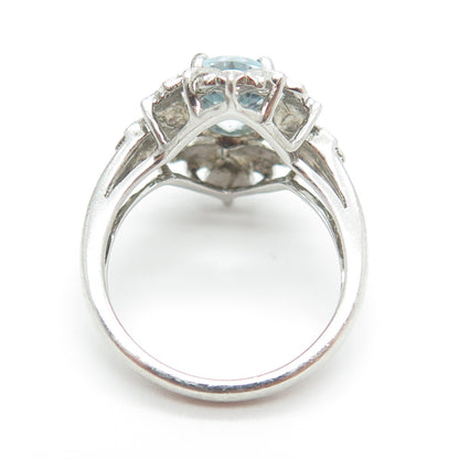 KAJAL NAINA KN 925 Sterling Silver Real Blue Topaz Floral Ring Size 7.25