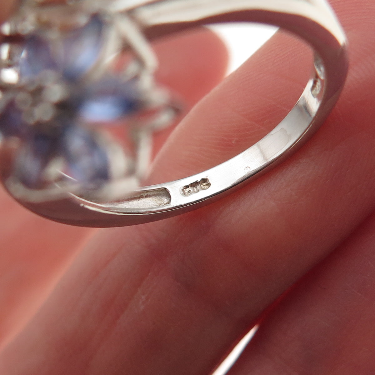 Chuck Clemency 925 Sterling Silver Real Diamond Tanzanite Floral Ring Size 8.25