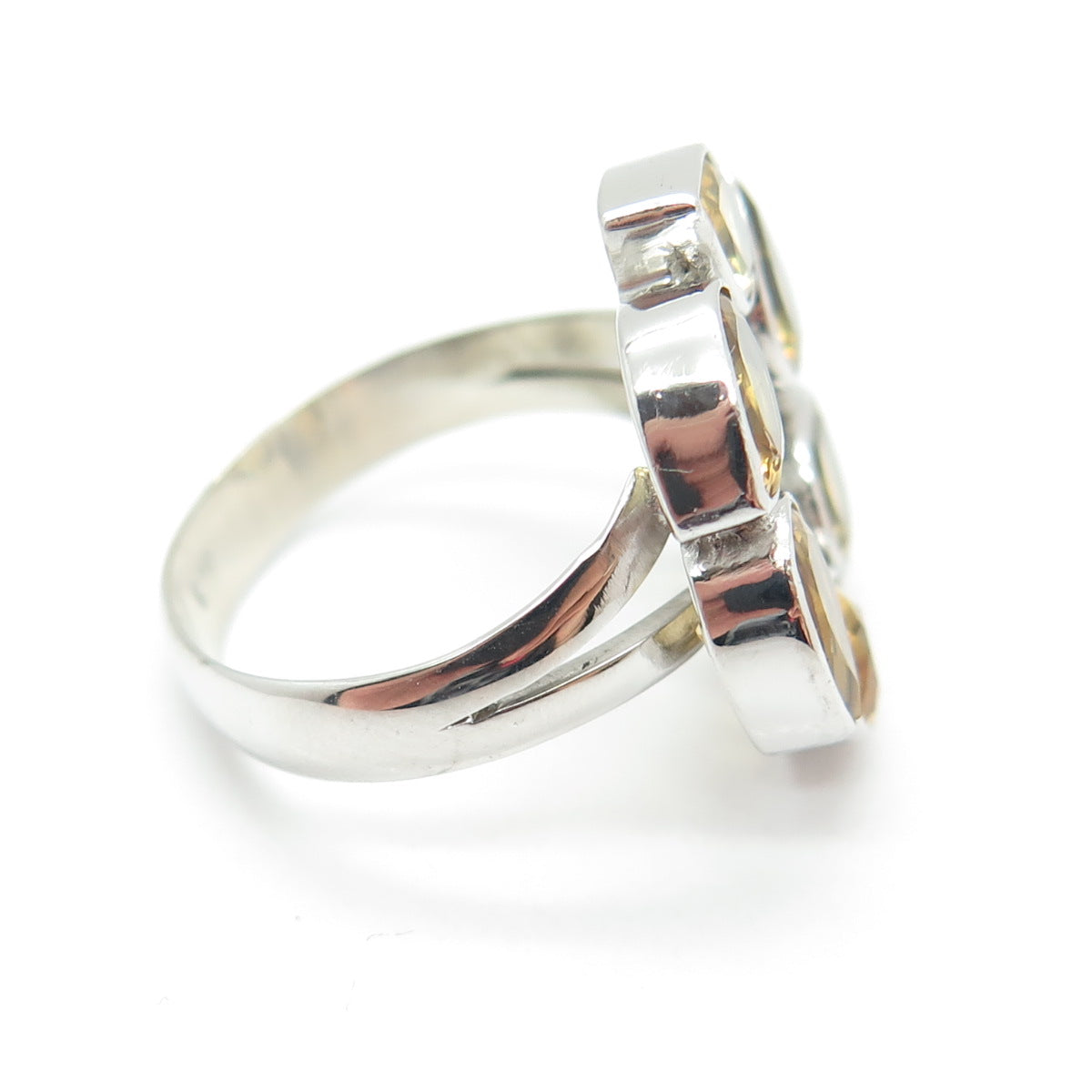 925 Sterling Silver Real Pear-Cut Citrine Gemstone Modernist Ring Size 7