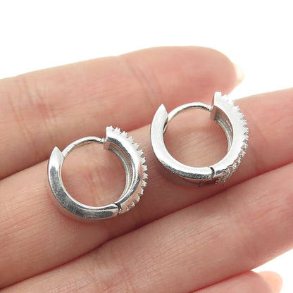 925 Sterling Silver Round-Cut C Z Multi-Row Hoop Earrings