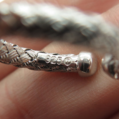 925 Sterling Silver Real Round-Cut Diamond Braided Adjustable Ring Size 4.5