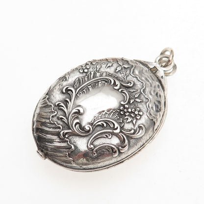 800 Silver Antique Victorian France Floral Repousse Oxidized Locket Box Pendant