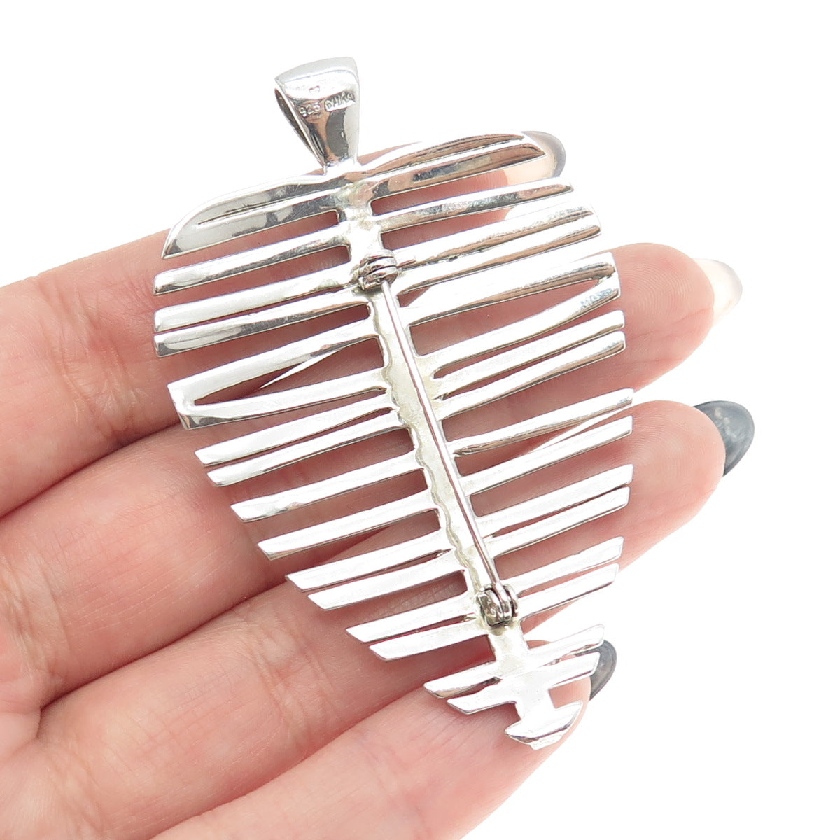 925 Sterling Silver Real Turquoise Gemstone Leaf Pendant / Pin Brooch