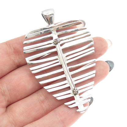 925 Sterling Silver Real Turquoise Gemstone Leaf Pendant / Pin Brooch