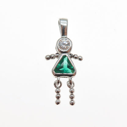 925 Sterling Silver Green C Z May Birthstone Girl Articulated Charm Pendant
