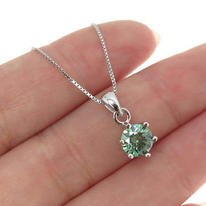 925 Sterling Silver Italy Swarovski Green-Crystal Box Chain Necklace 16-18"