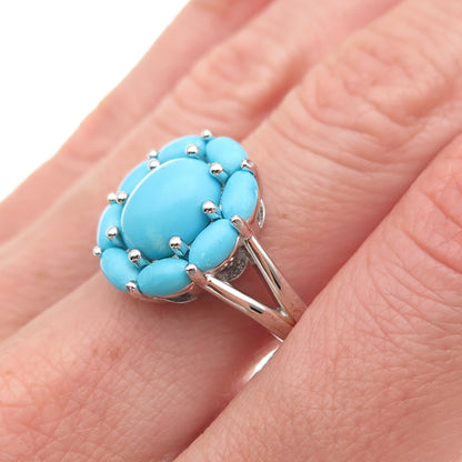 925 Sterling Silver Real Sleeping Beauty Turquoise Floral Ring Size 8