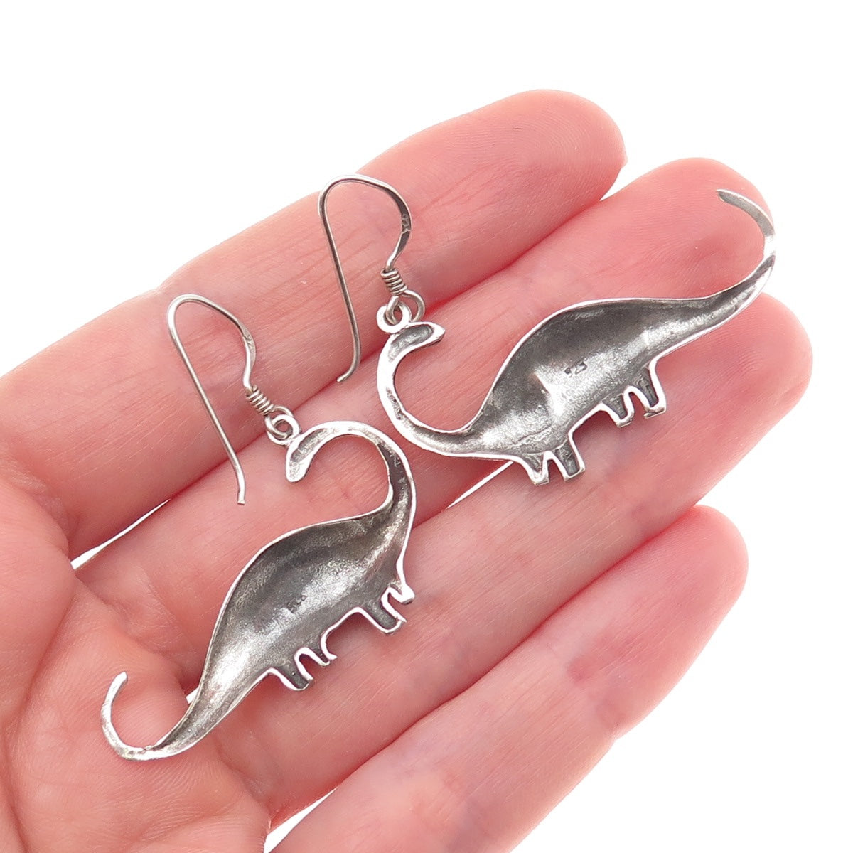 925 Sterling Silver Vintage Dinosaur Oxidized Dangle Earrings