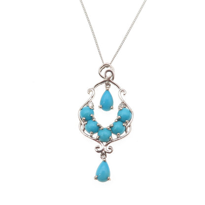 Chuck Clemency 925 Sterling Silver Real Turquoise White Topaz Chain Necklace 20"