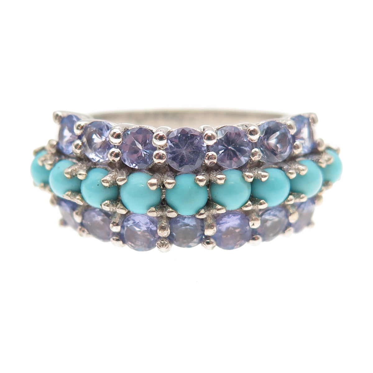 Chuck Clemency 925 Sterling Silver Real Turquoise & Tanzanite Ring Size 7.25