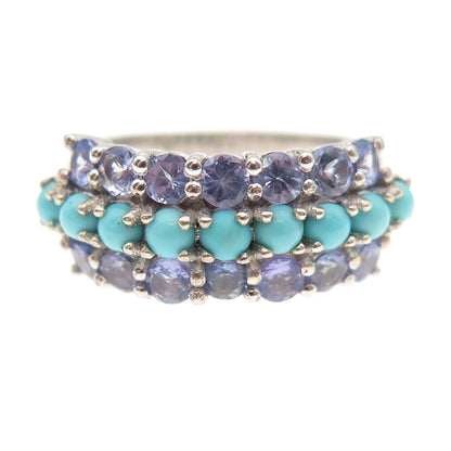 Chuck Clemency 925 Sterling Silver Real Turquoise & Tanzanite Ring Size 7.25