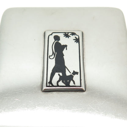 925 Sterling Silver Antique Art Deco Enamel Lady & Dog Mirror Frame