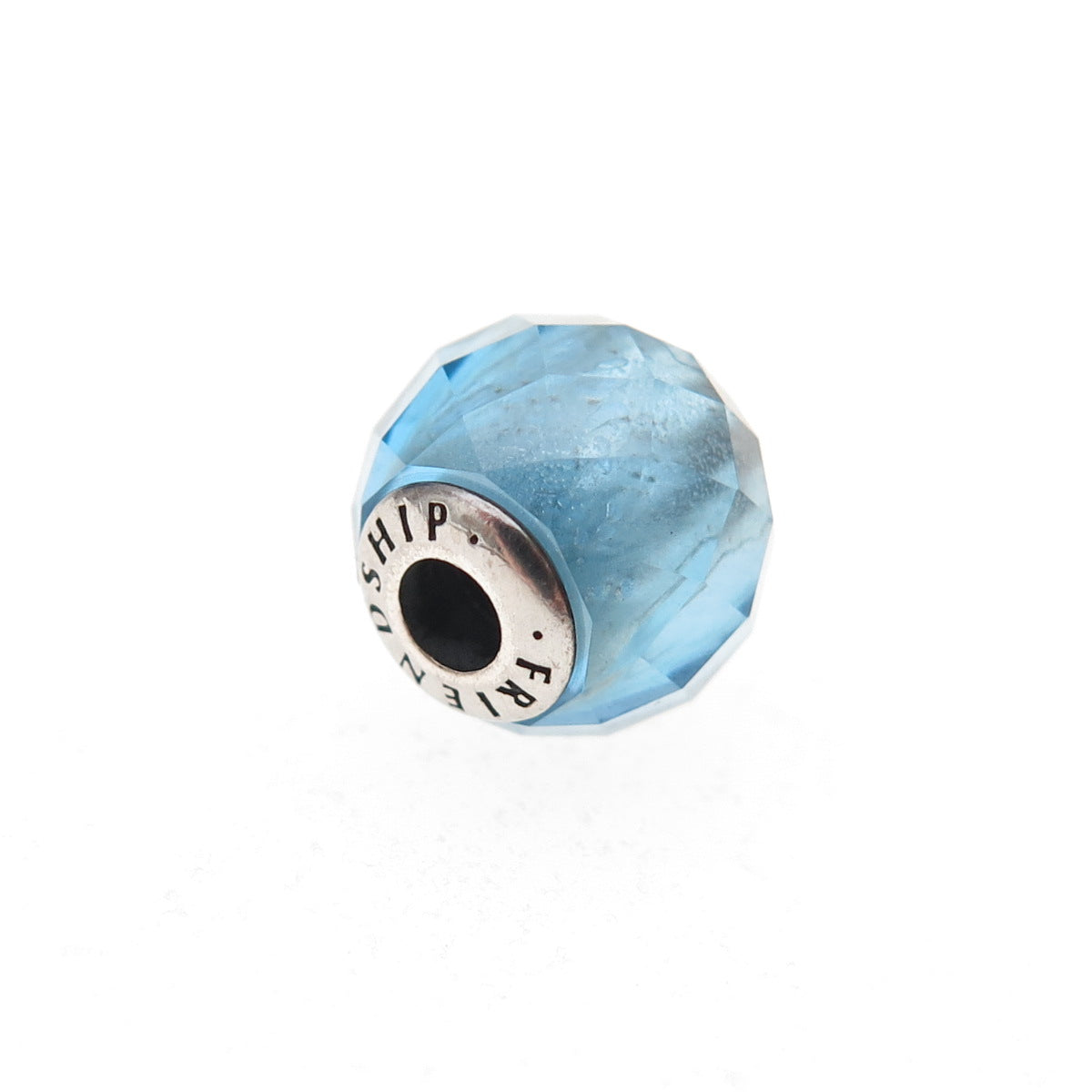 Pandora 925 Sterling Silver Blue Crystal Essence Friendship Slide Bead Charm