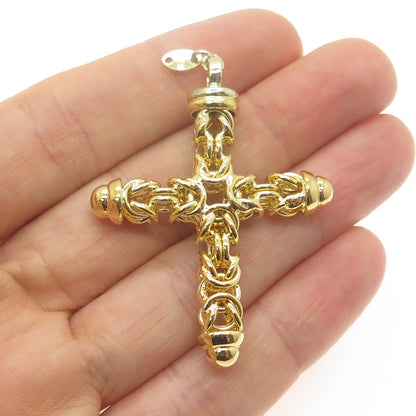 925 Sterling Silver Gold Plated Italy Byzantine Link Cross Pendant