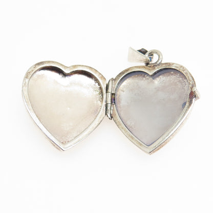 925 Sterling Silver Vintage Italy Engraved Locket Heart Pendant