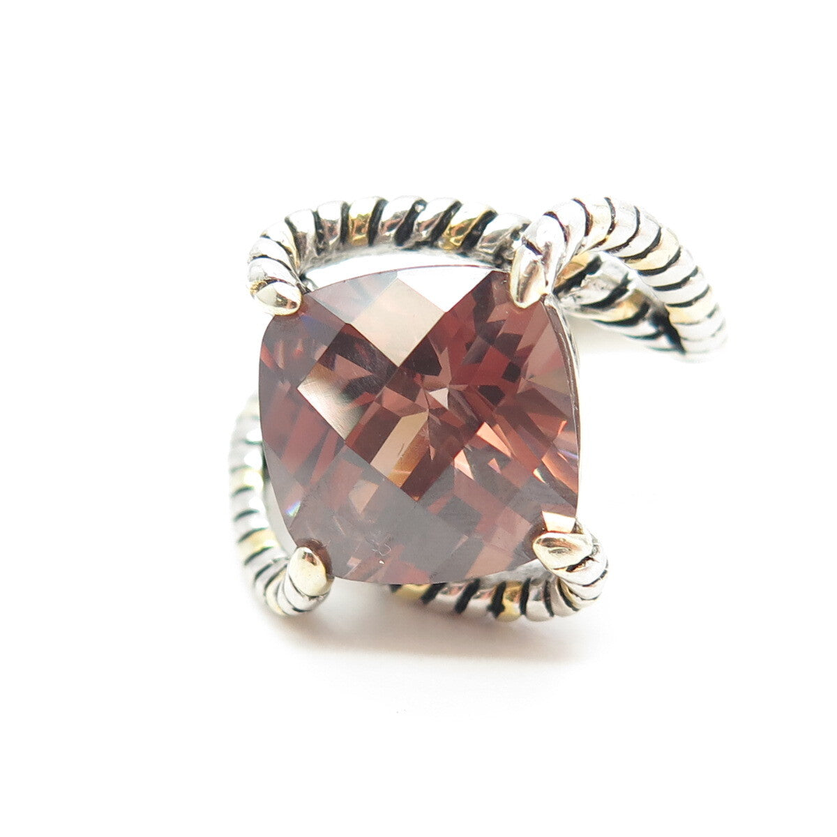 925 Sterling Silver Cushion-Cut Cognac C Z Bypass Ring Size 9
