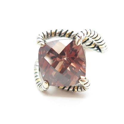 925 Sterling Silver Cushion-Cut Cognac C Z Bypass Ring Size 9