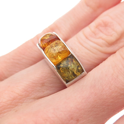 Valerio V-8 925 Sterling Silver Vintage Poland Real Amber Ring Size 6
