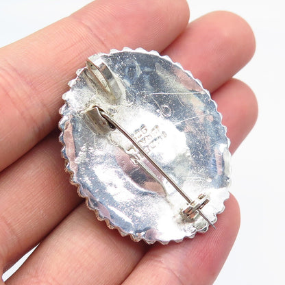 925 Sterling Silver Vintage Israel Agate & Clear Quartz Beaded Brooch / Pendant