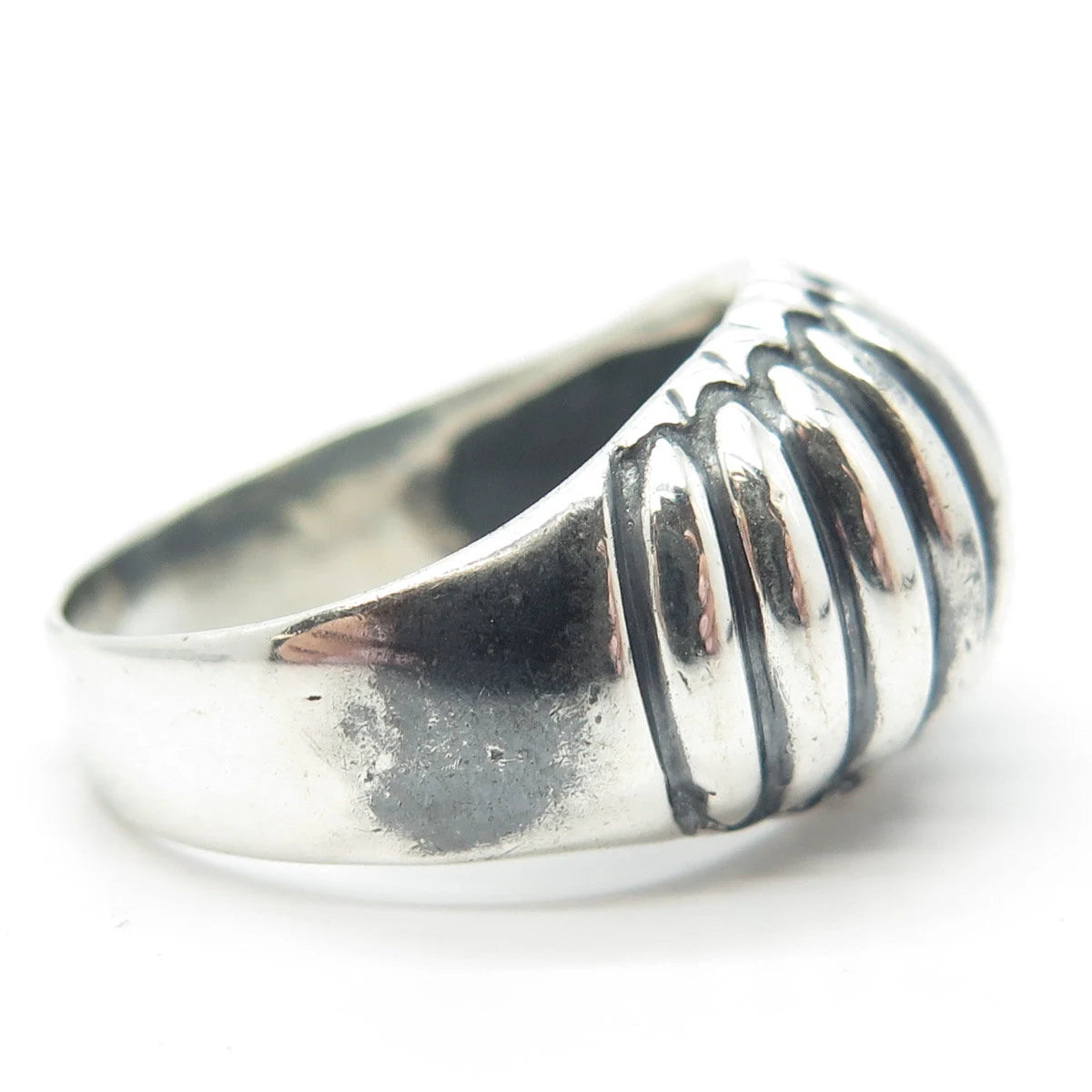 925 Sterling Silver Vintage Ribbed Ring Size 9.75