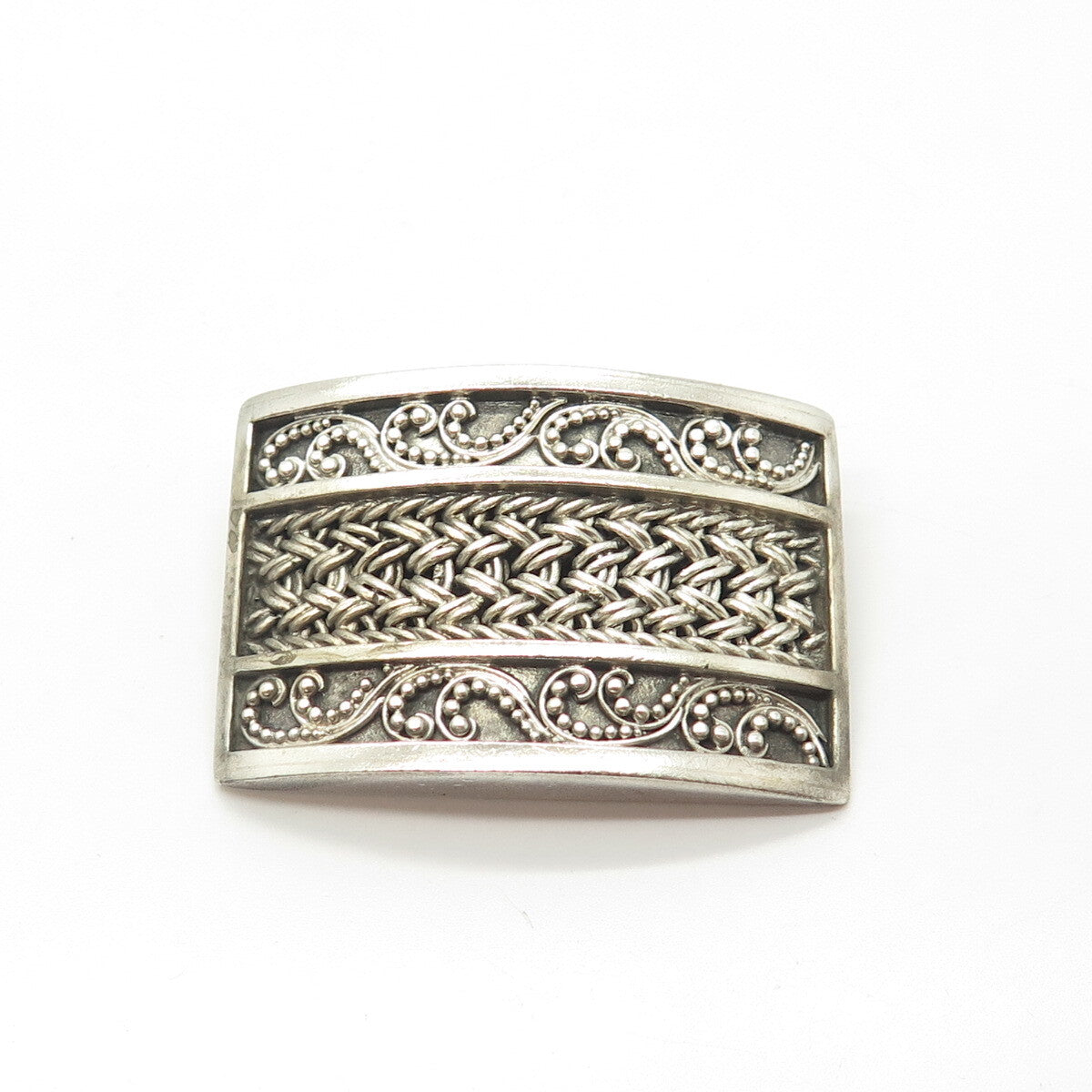 925 Sterling Silver Vintage Lois Hill Granulated Signature Scroll Pin Brooch