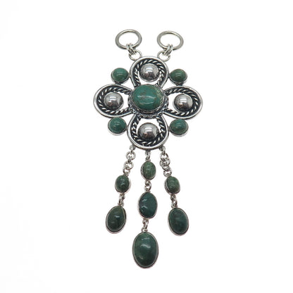 925 Sterling Silver Vintage Real Royston Turquoise Flower Centerpiece Pendant