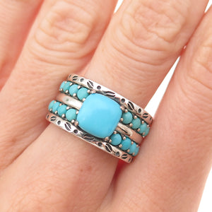 925 Sterling Silver Real Sleeping Beauty Turquoise Oxidized Ring Size 8.5