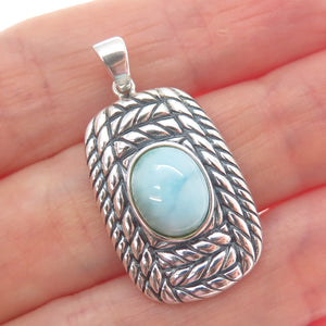 925 Sterling Silver Vintage Real Larimar Roped Oxidized Charm Pendant