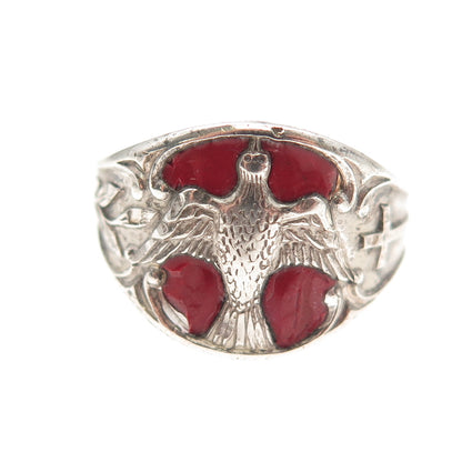 Creed Sterling Silver Antique Art Deco Enamel Holy Spirit Adjustable Ring Size 9